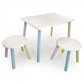 Детский комплект стол и два табурета круглых с накладкой Алфавит (Белый, Белый, Цветной) в Нижнем Тагиле - nizhniy-tagil.mebel-74.com | фото