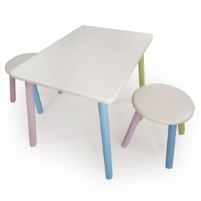 Детский комплект стол и два табурета круглых с накладкой Алфавит (Белый, Белый, Цветной) в Нижнем Тагиле - nizhniy-tagil.mebel-74.com | фото