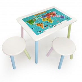 Детский комплект стол и два табурета круглых с накладкой Детский мир (Белый, Белый, Цветной) в Нижнем Тагиле - nizhniy-tagil.mebel-74.com | фото