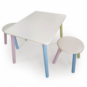 Детский комплект стол и два табурета круглых с накладкой Детский мир (Белый, Белый, Цветной) в Нижнем Тагиле - nizhniy-tagil.mebel-74.com | фото