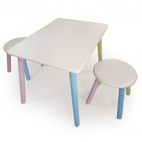 Детский комплект стол и два табурета круглых с накладкой Космос  (Белый, Белый, Цветной) в Нижнем Тагиле - nizhniy-tagil.mebel-74.com | фото