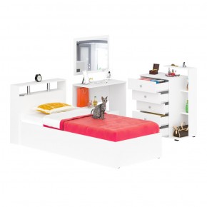 Камелия спальня № 7 Кровать 900 + Стол косметический + Зеркало + Комод, цвет белый, сп.м. 900х2000 мм., б/м, основание есть в Нижнем Тагиле - nizhniy-tagil.mebel-74.com | фото