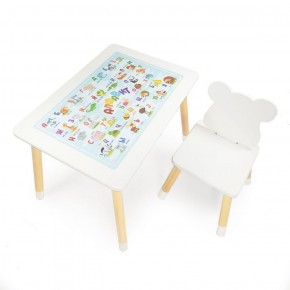 Комплект детской мебели стол и стул Мишутка с накладкой Алфавит (Белый/Белый/Береза) в Нижнем Тагиле - nizhniy-tagil.mebel-74.com | фото