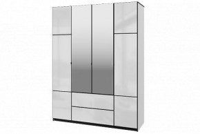 Шкаф 4-х дверный Палермо 02 с ящиками и зеркалом Белый гладкий шелк/Черный гладкий шелк в Нижнем Тагиле - nizhniy-tagil.mebel-74.com | фото