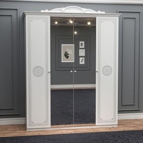 Шкаф 4-х дверный с зеркалами (12.244) Грация (белый/серебро) в Нижнем Тагиле - nizhniy-tagil.mebel-74.com | фото