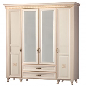 Шкаф для одежды 4-дверный с зеркалом №493 Марлен кремовый белый в Нижнем Тагиле - nizhniy-tagil.mebel-74.com | фото