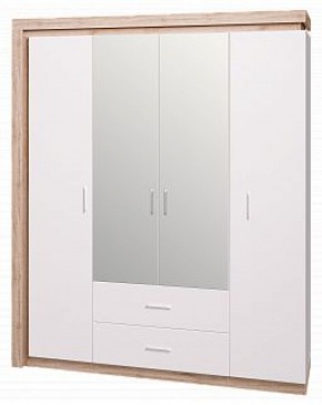Шкаф для одежды с ящиками 4-х створчатый с зеркалом Люмен 16 в Нижнем Тагиле - nizhniy-tagil.mebel-74.com | фото