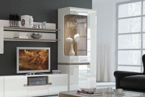 Шкаф с витриной 3D/TYP 01L, LINATE ,цвет белый/сонома трюфель в Нижнем Тагиле - nizhniy-tagil.mebel-74.com | фото